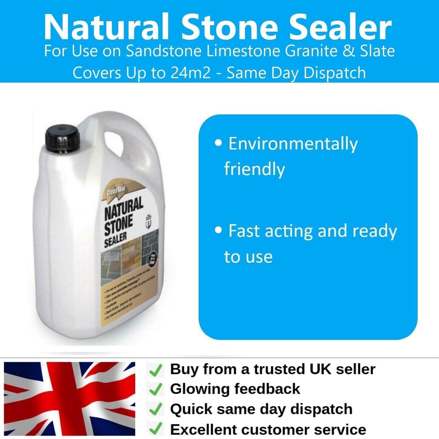 Stone Sealer Natural Indian Paving 4 Litre Seals Stone Clean Seal Patio 24m2 4L